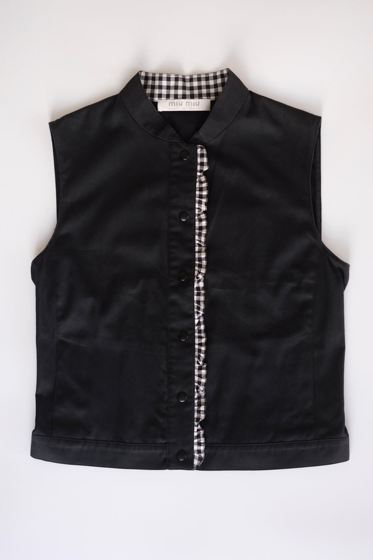 Miu Miu SS 2000 black button-up vest with gingham detailing