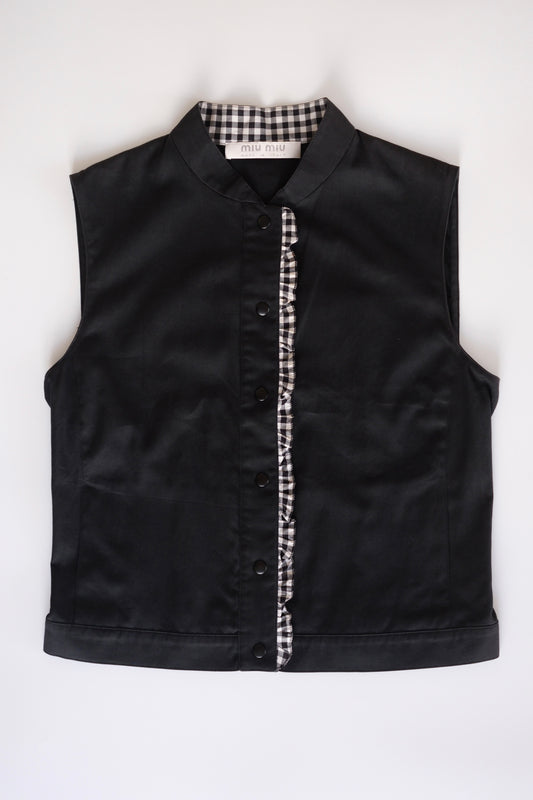 Miu Miu SS 2000 black button-up vest with gingham detailing