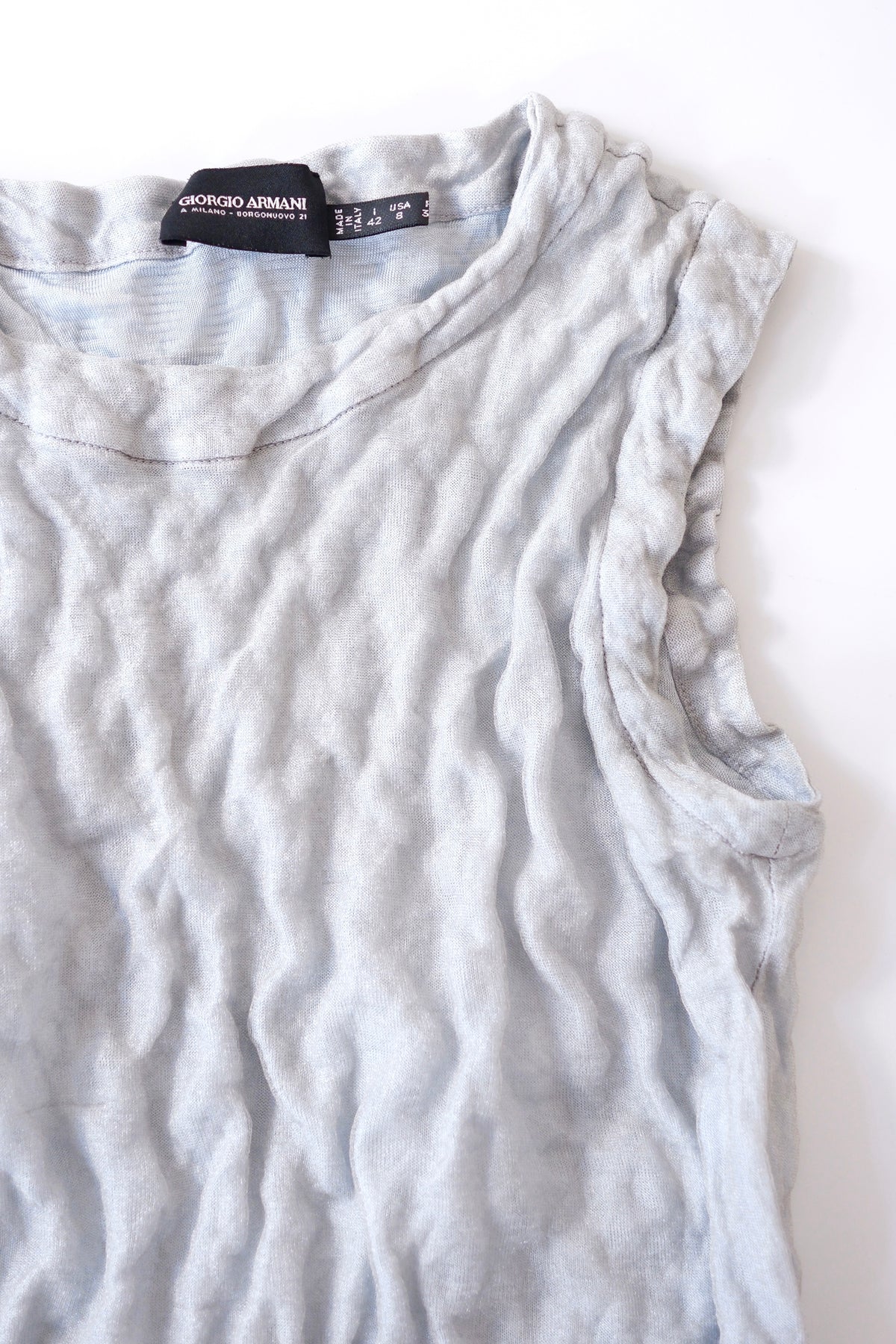Vintage Giorgio Armani glittering light blue grey wrinkled crop top