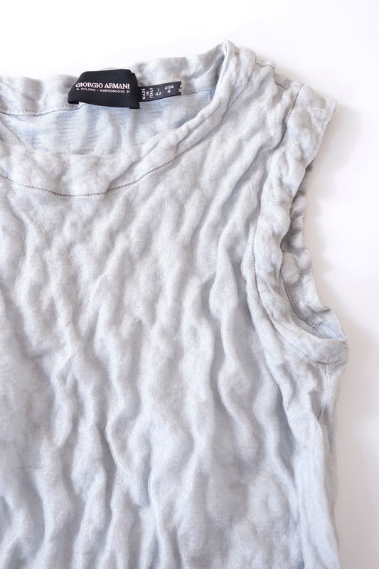 Vintage Giorgio Armani glittering light blue grey wrinkled crop top