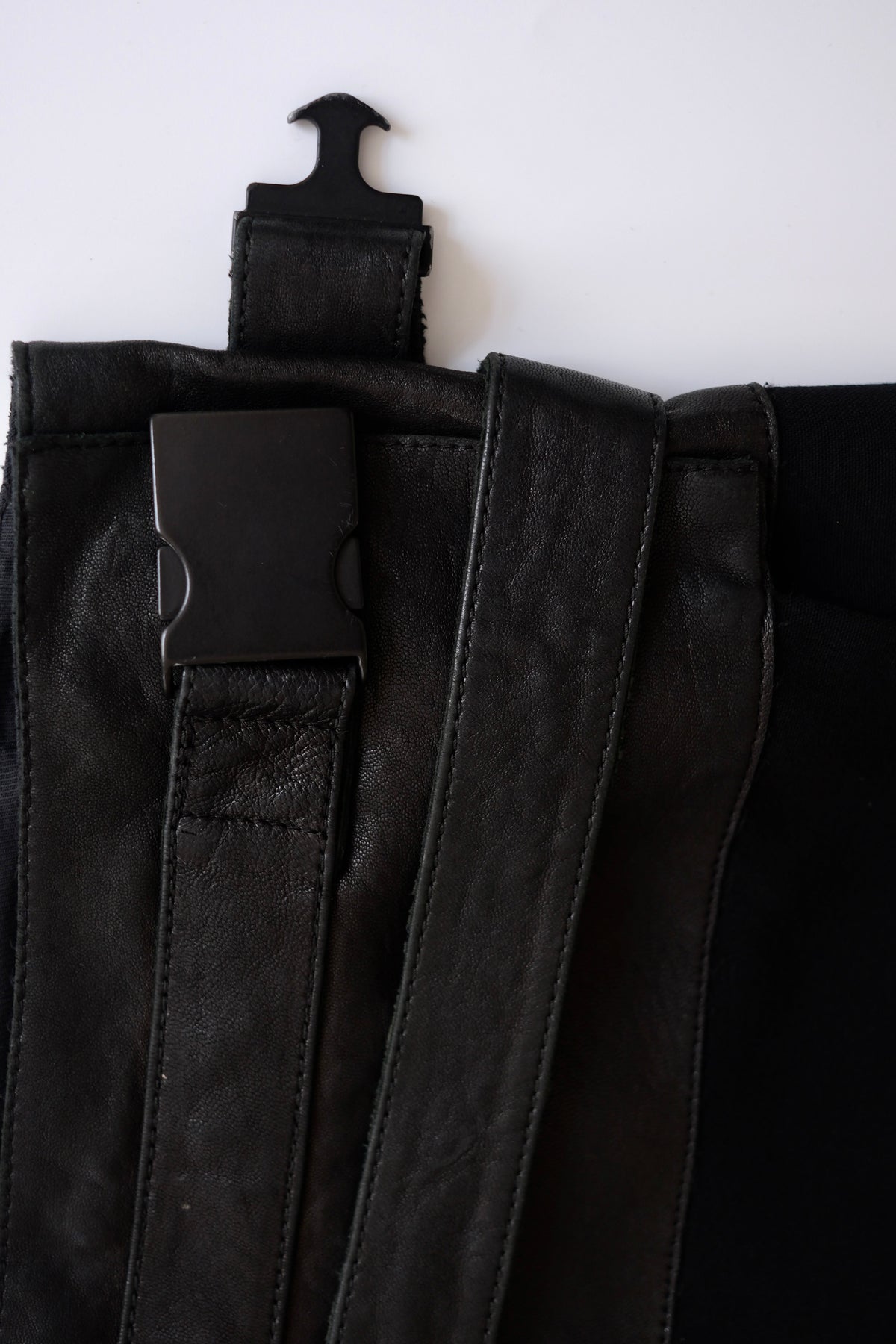 Donna Karan black wool and leather asymmetric knee-length wrap skirt