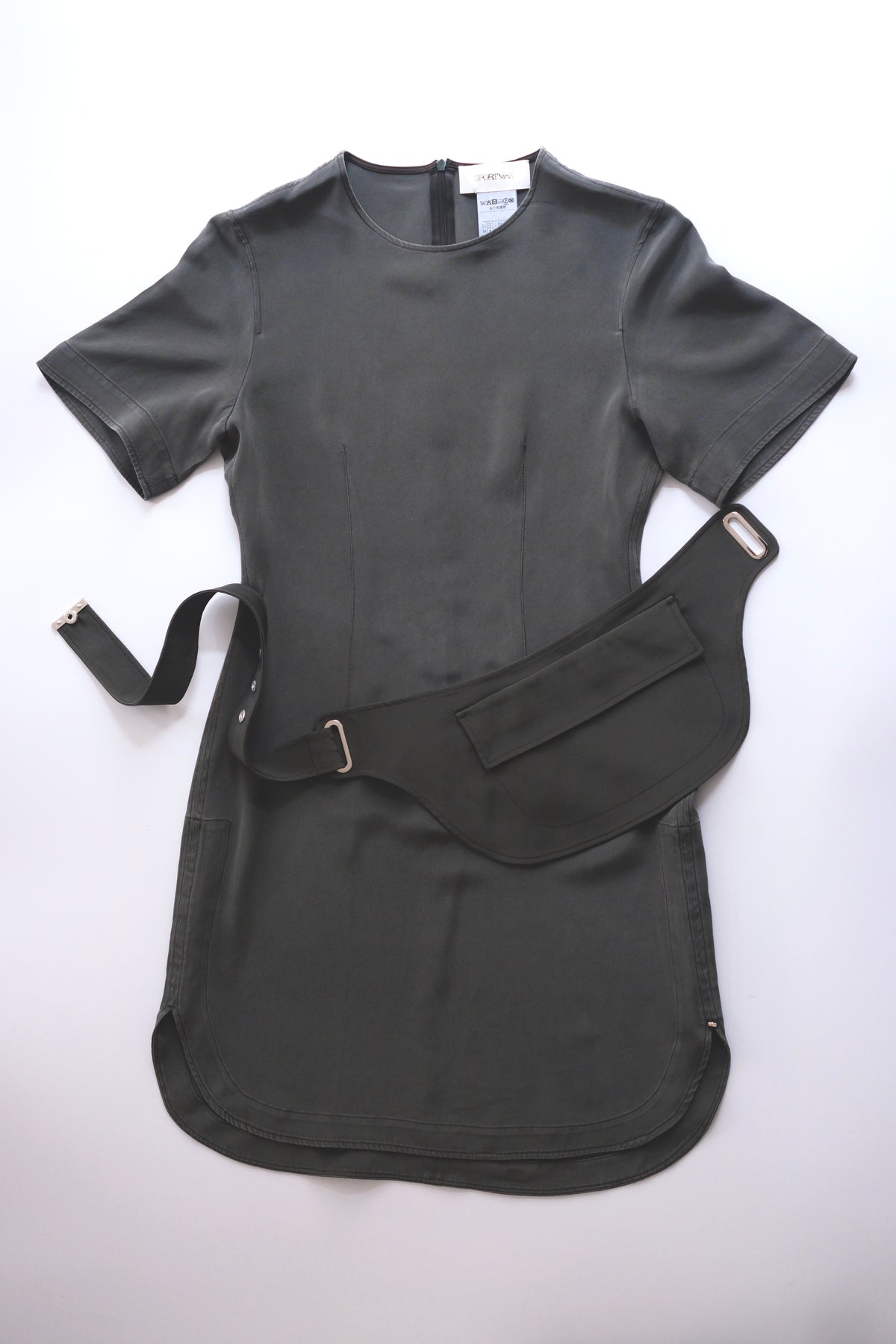 Sportmax khaki shortsleeved silk shift dress