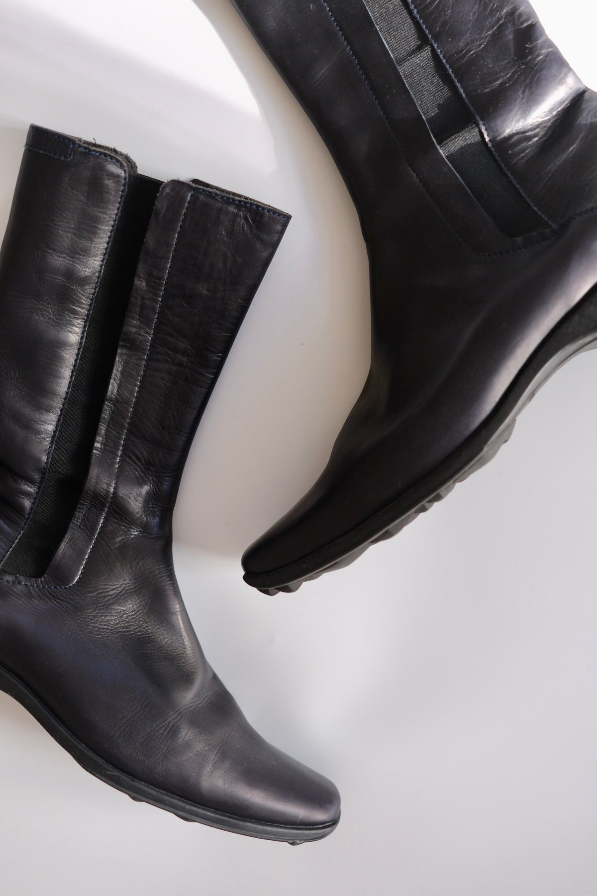 2000s Jil Sander midnight blue leather chelsea boots