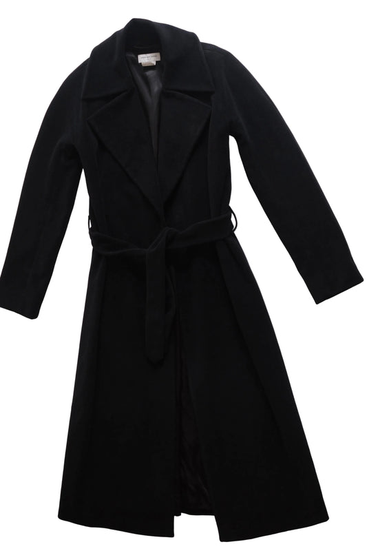 Dries van Noten long black wool velvet wrap coat