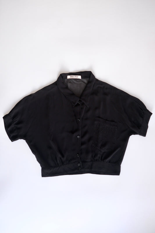 Miu Miu SS 1995 sheer black cropped button-up shirt
