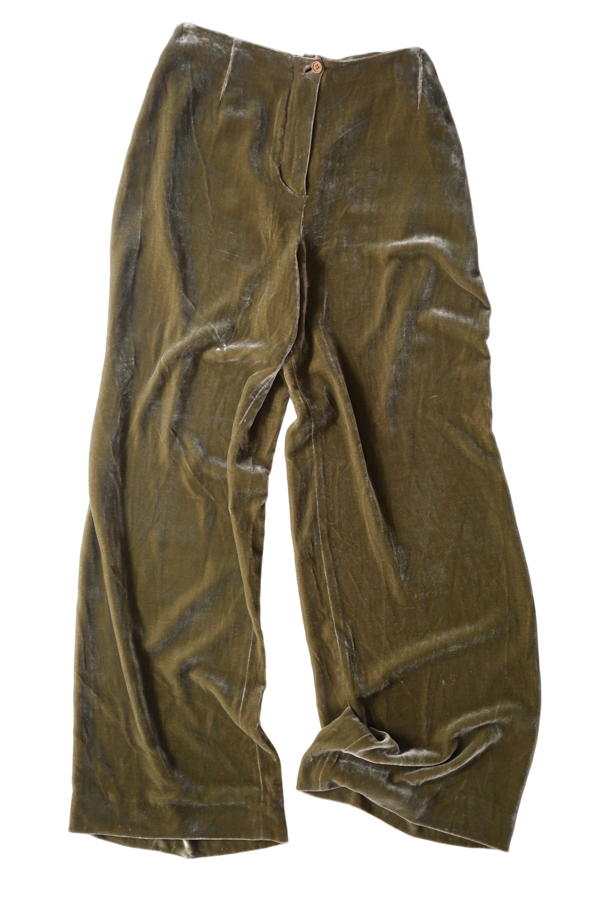 Emporio Armani olive green crushed velvet wide leg trousers