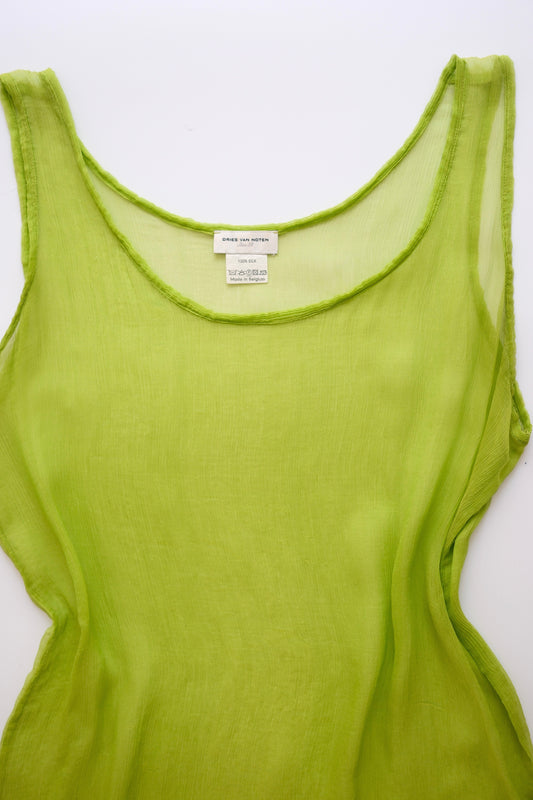 Vintage Dries van Noten lime green sheer silk tank top