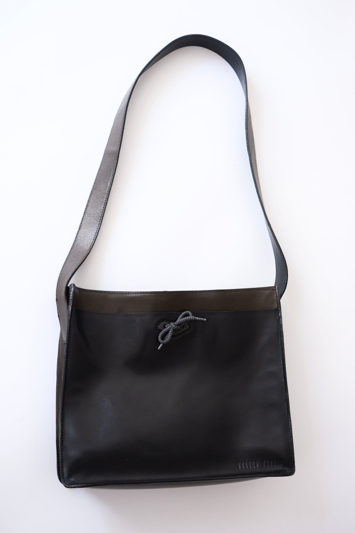 Miu Miu FW 1999 large khaki black leather butterfly shoulder bag