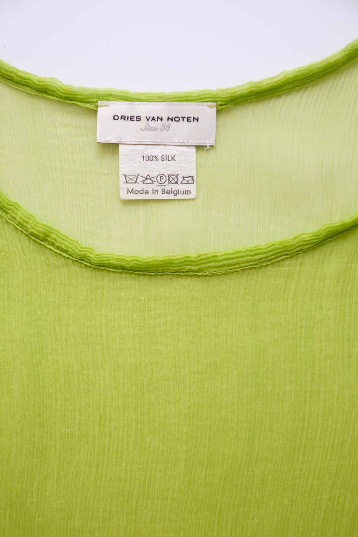 Vintage Dries van Noten lime green sheer silk tank top