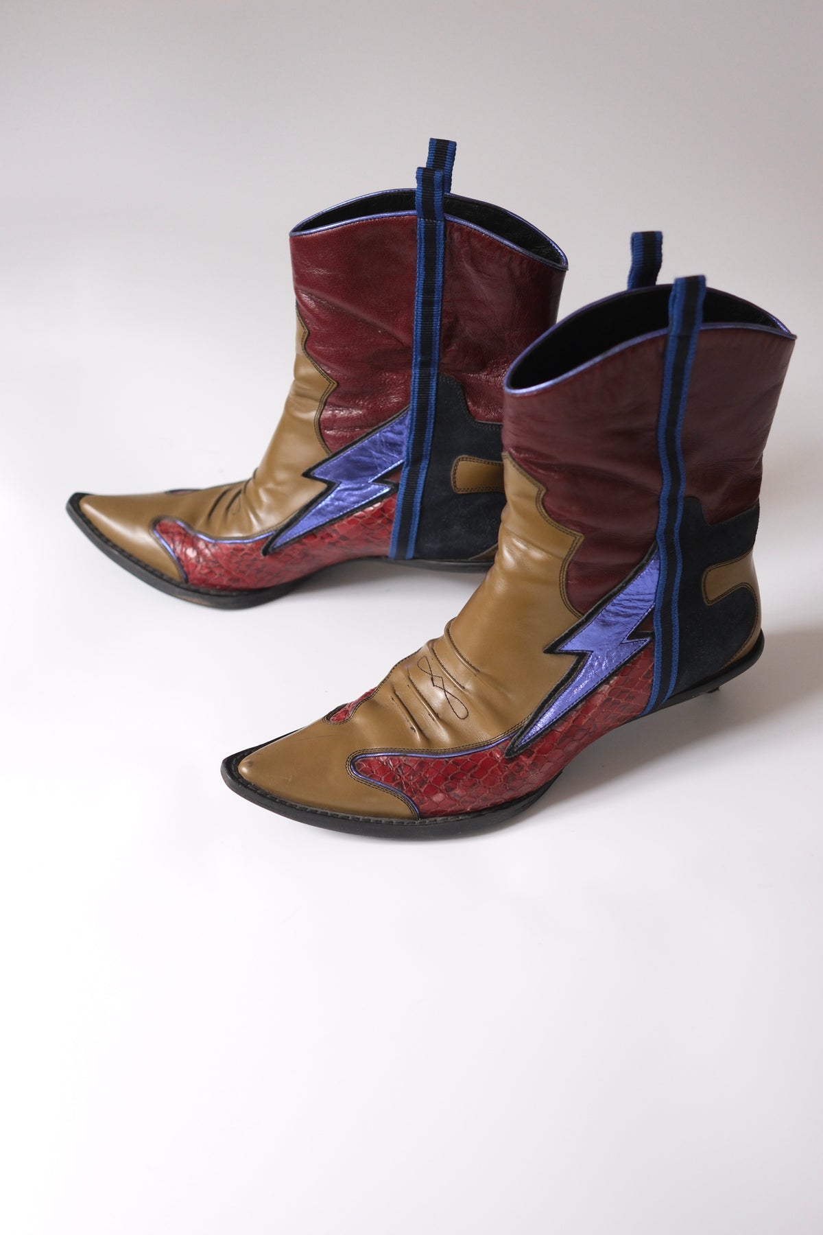Miu Miu SS 2000 lightning bolt kitten heel cowboy boots