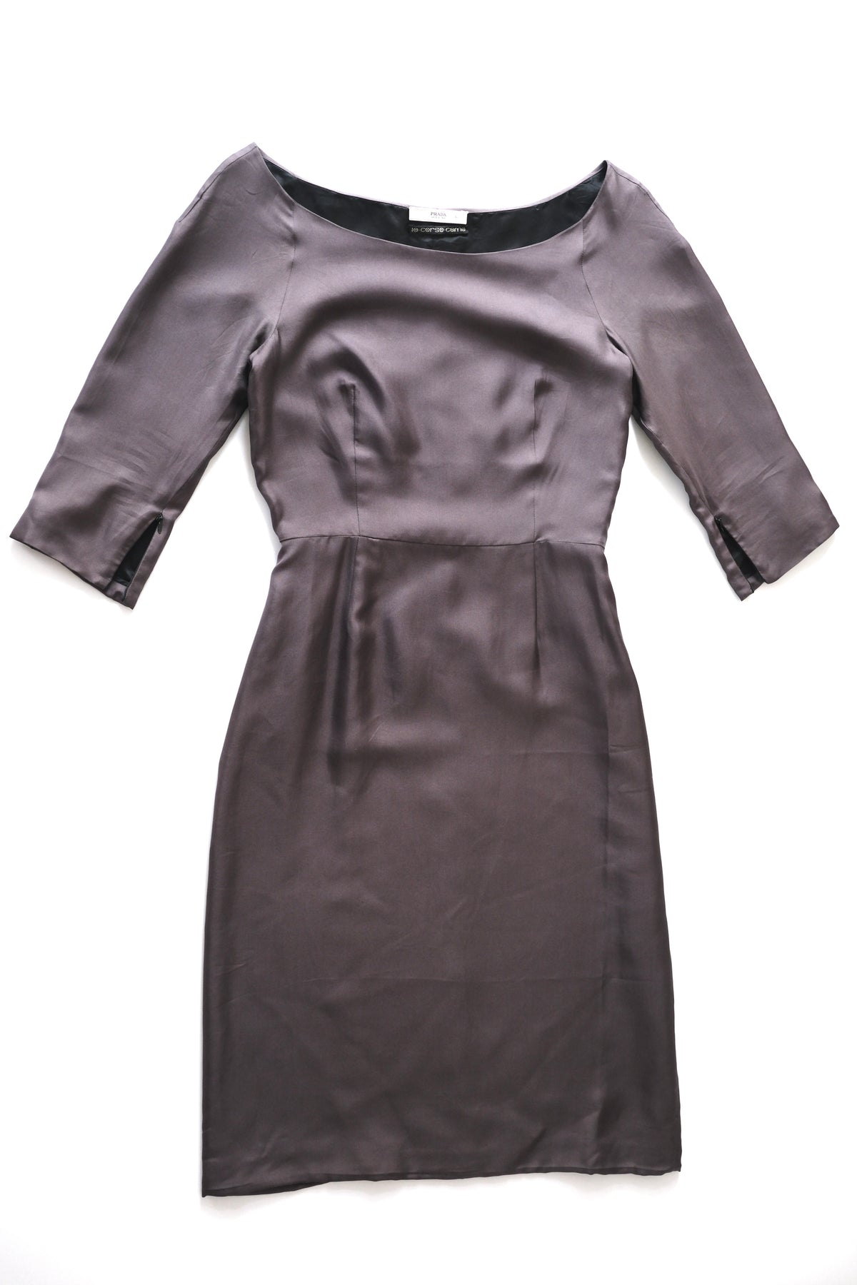 Vintage Prada 10corsocomo purple grey satin silk midi dress