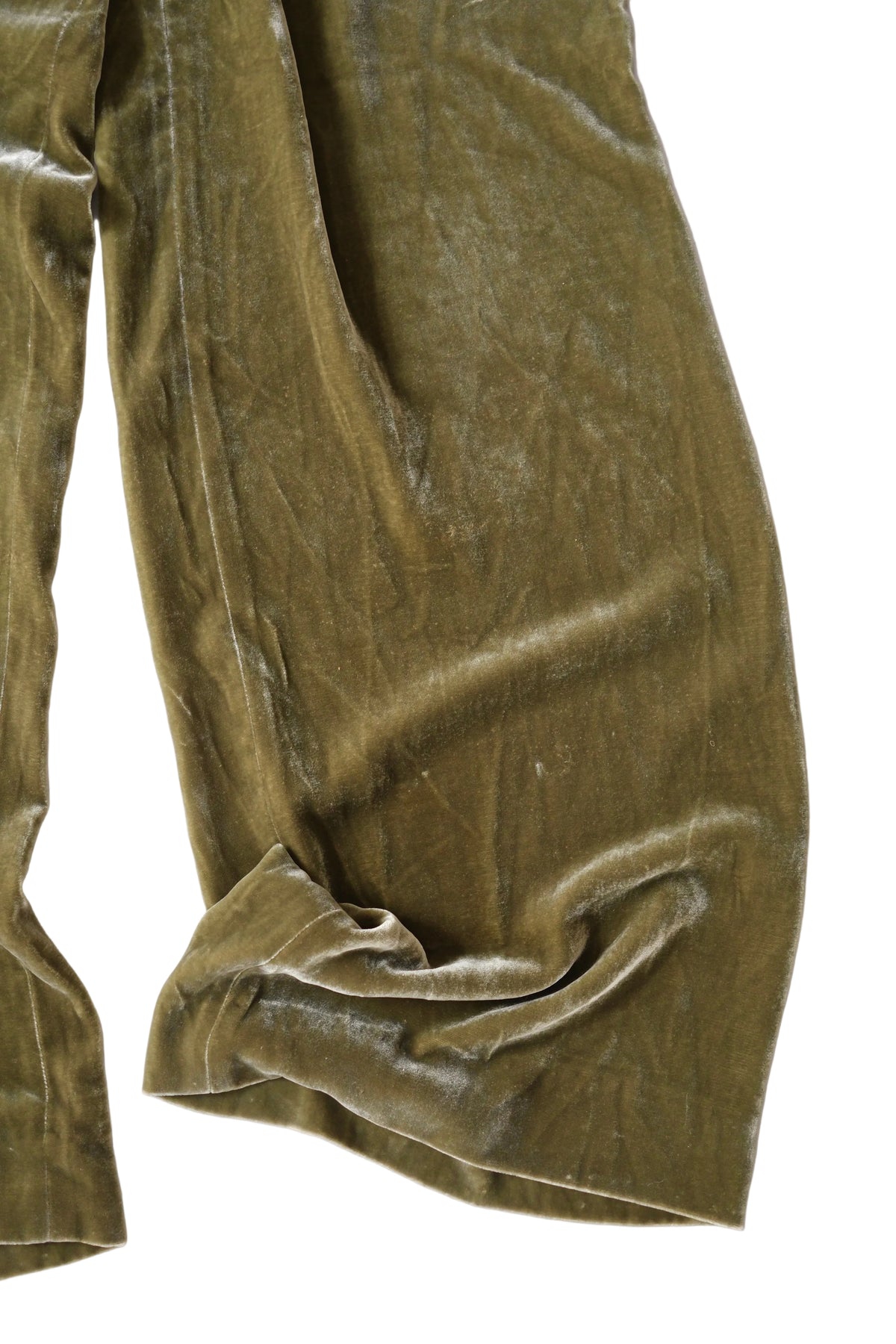 Emporio Armani olive green crushed velvet wide leg trousers