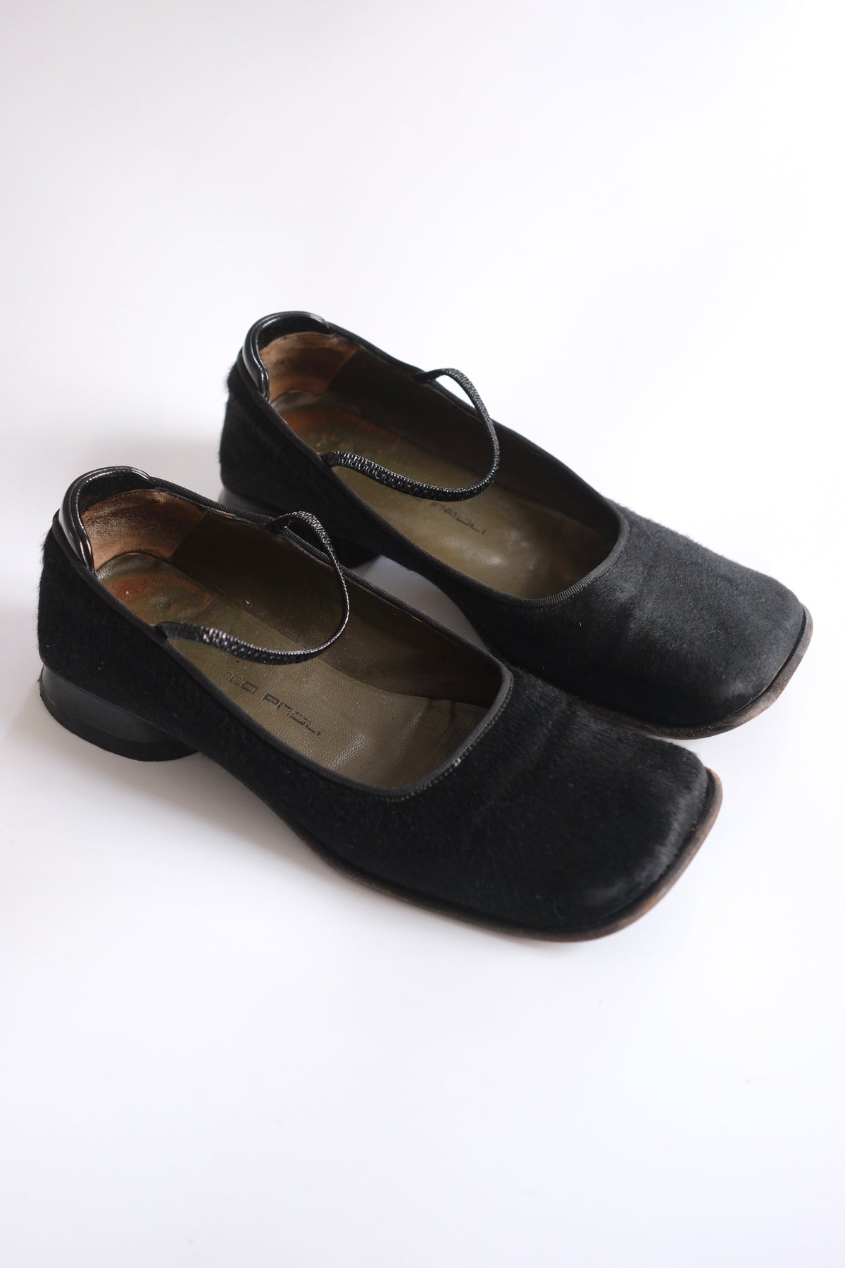 Gianfranco Paoli black ponyhair square toe mary jane flats