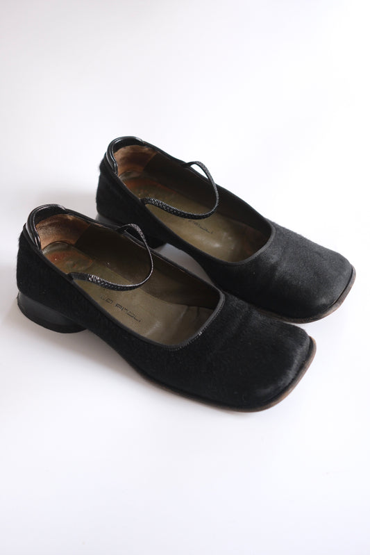 Gianfranco Paoli black ponyhair square toe mary jane flats