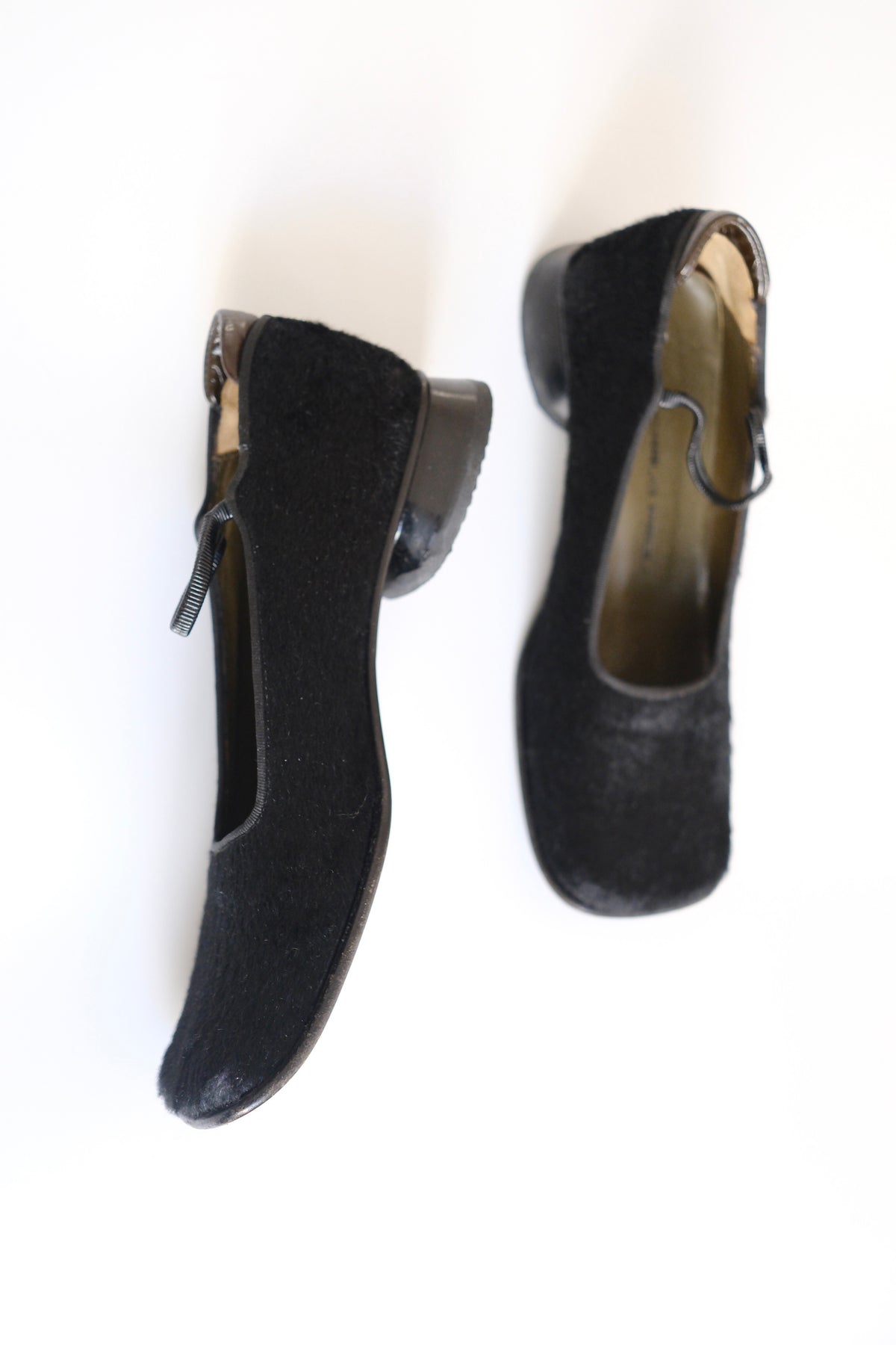Gianfranco Paoli black ponyhair square toe mary jane flats