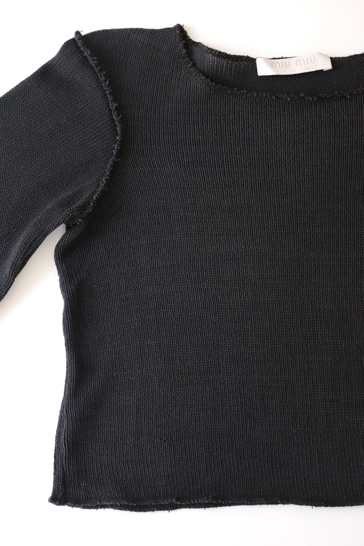 Miu Miu SS 2001 black cropped long sleeve cotton knit