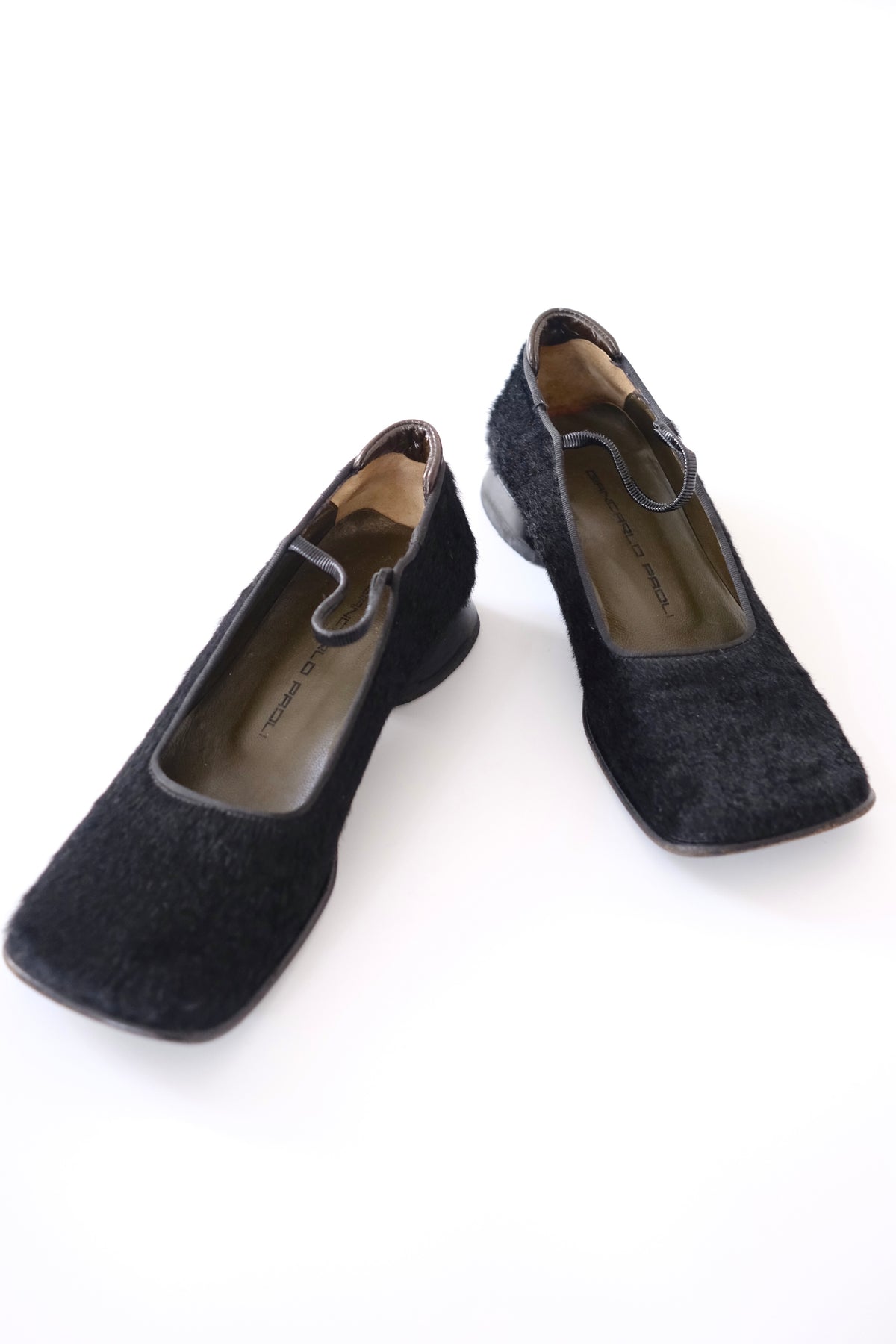 Gianfranco Paoli black ponyhair square toe mary jane flats