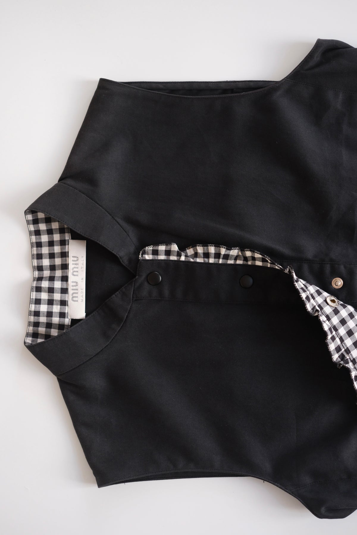Miu Miu SS 2000 black button-up vest with gingham detailing