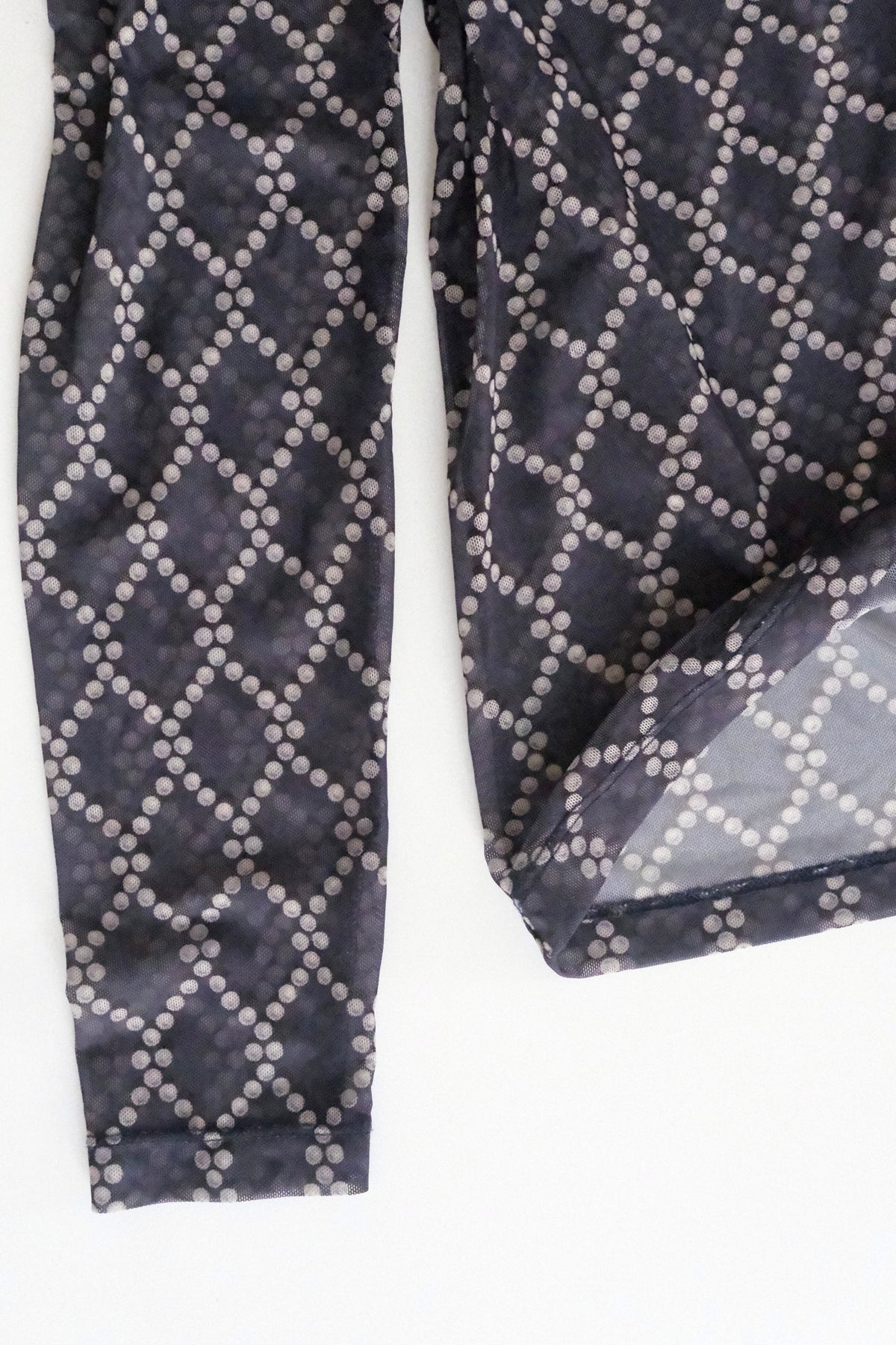 Dries van Noten navy blue diamond print mesh top