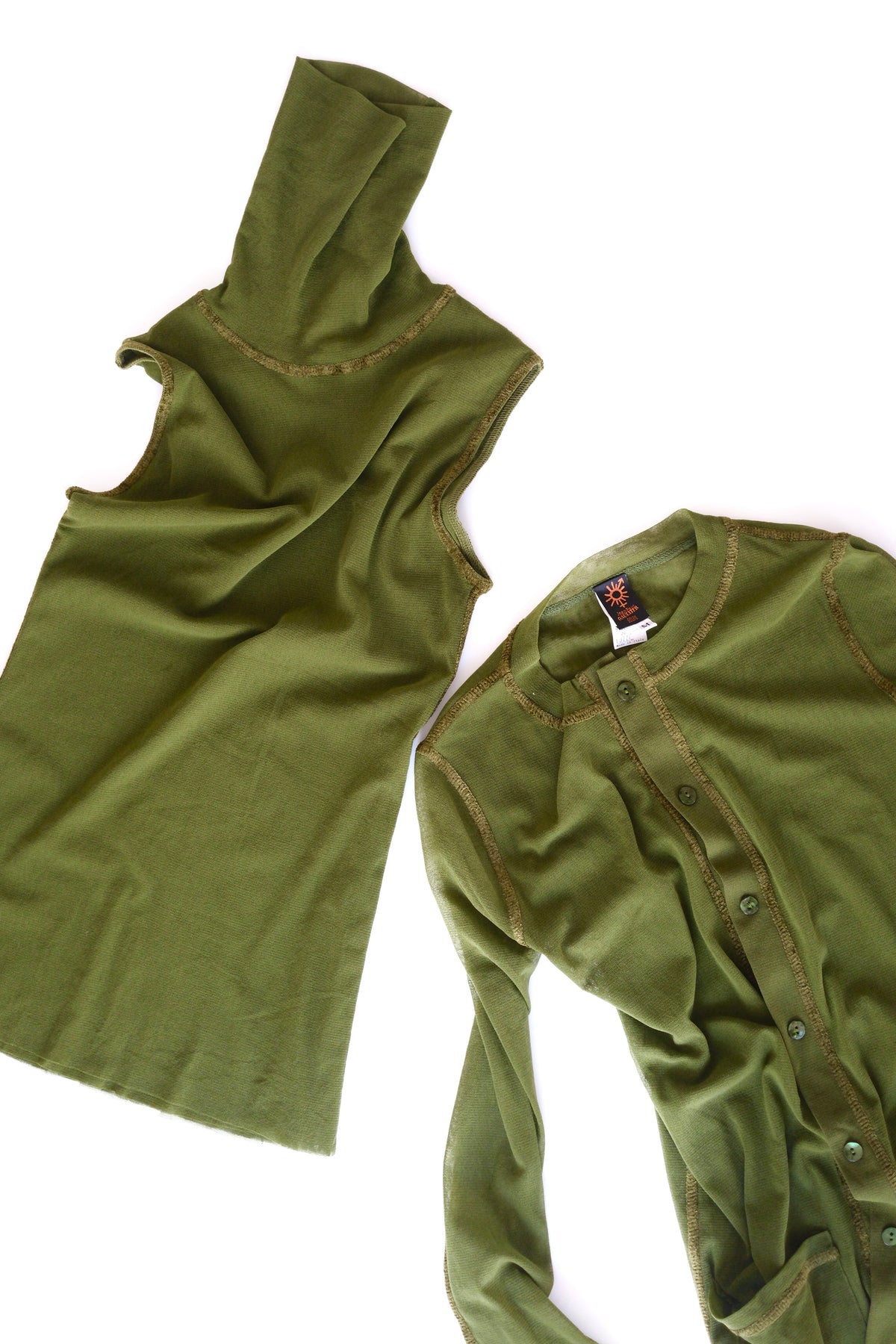 Vintage Jean Paul Gaultier olive green mesh twin set