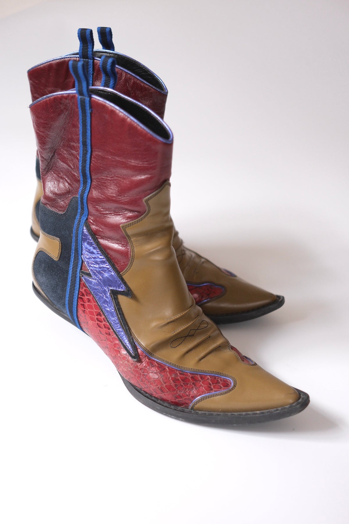 Miu Miu SS 2000 lightning bolt kitten heel cowboy boots