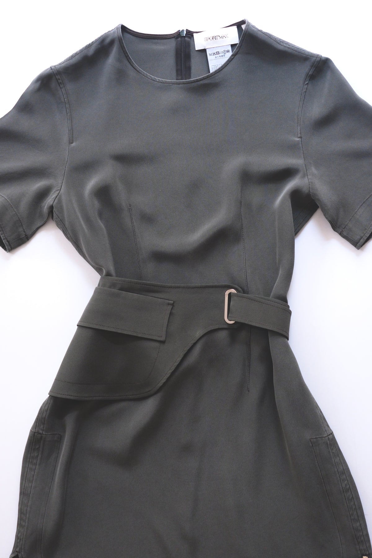 Sportmax khaki shortsleeved silk shift dress