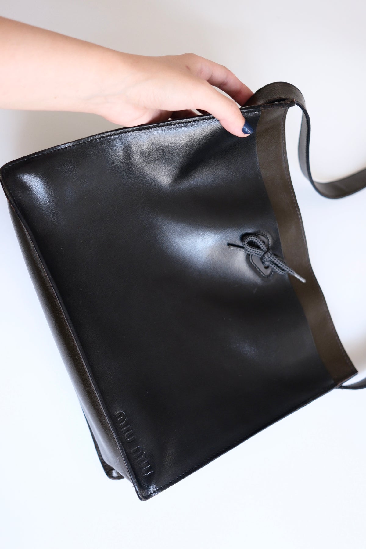 Miu Miu FW 1999 large khaki black leather butterfly shoulder bag