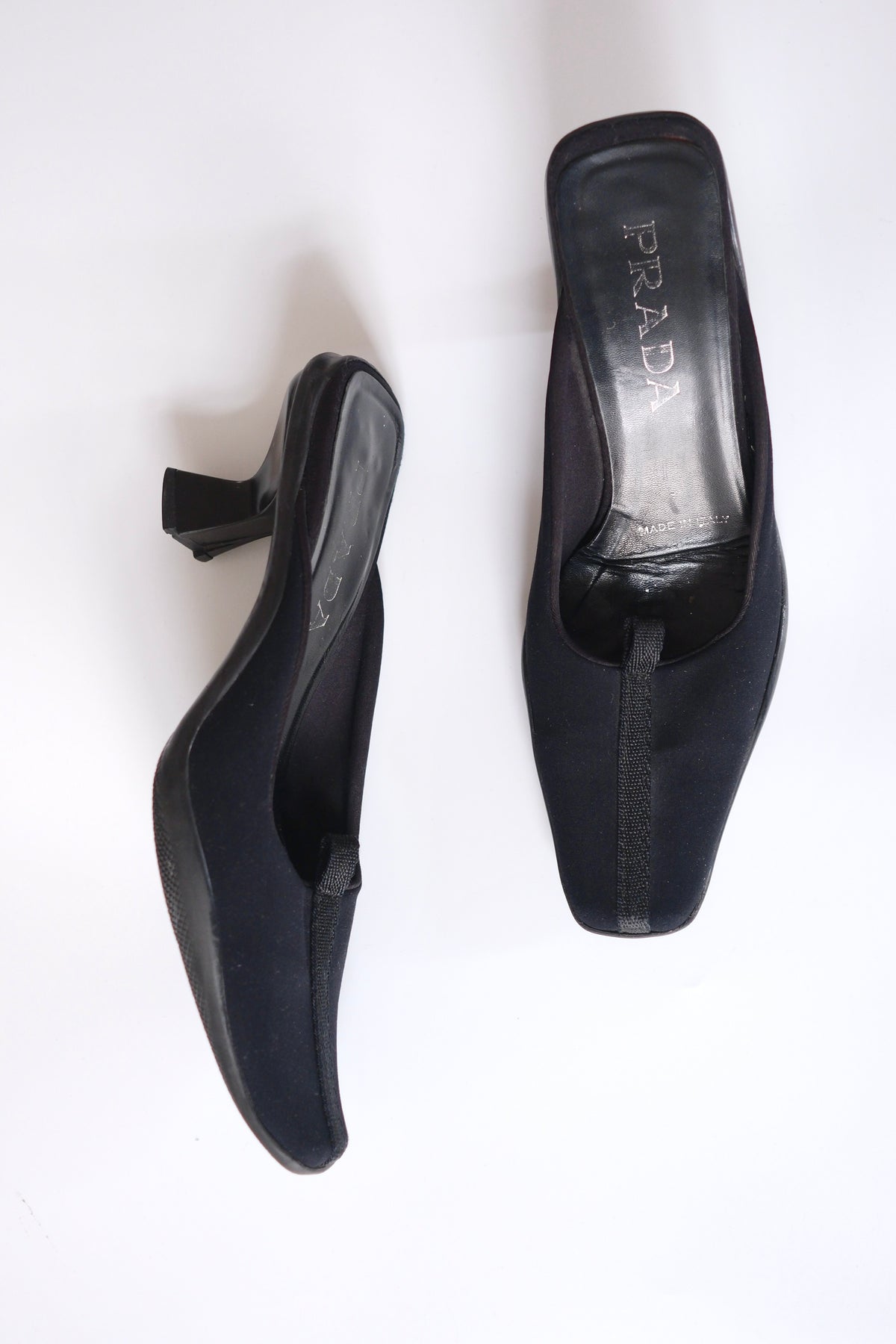 Prada FW 1999 midnight blue heeled mules