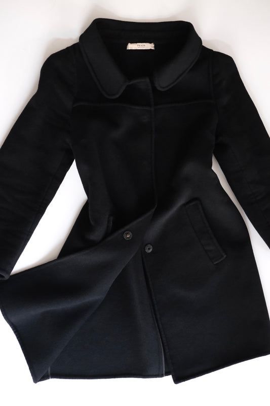 2000s Prada black wool angora straight cut coat