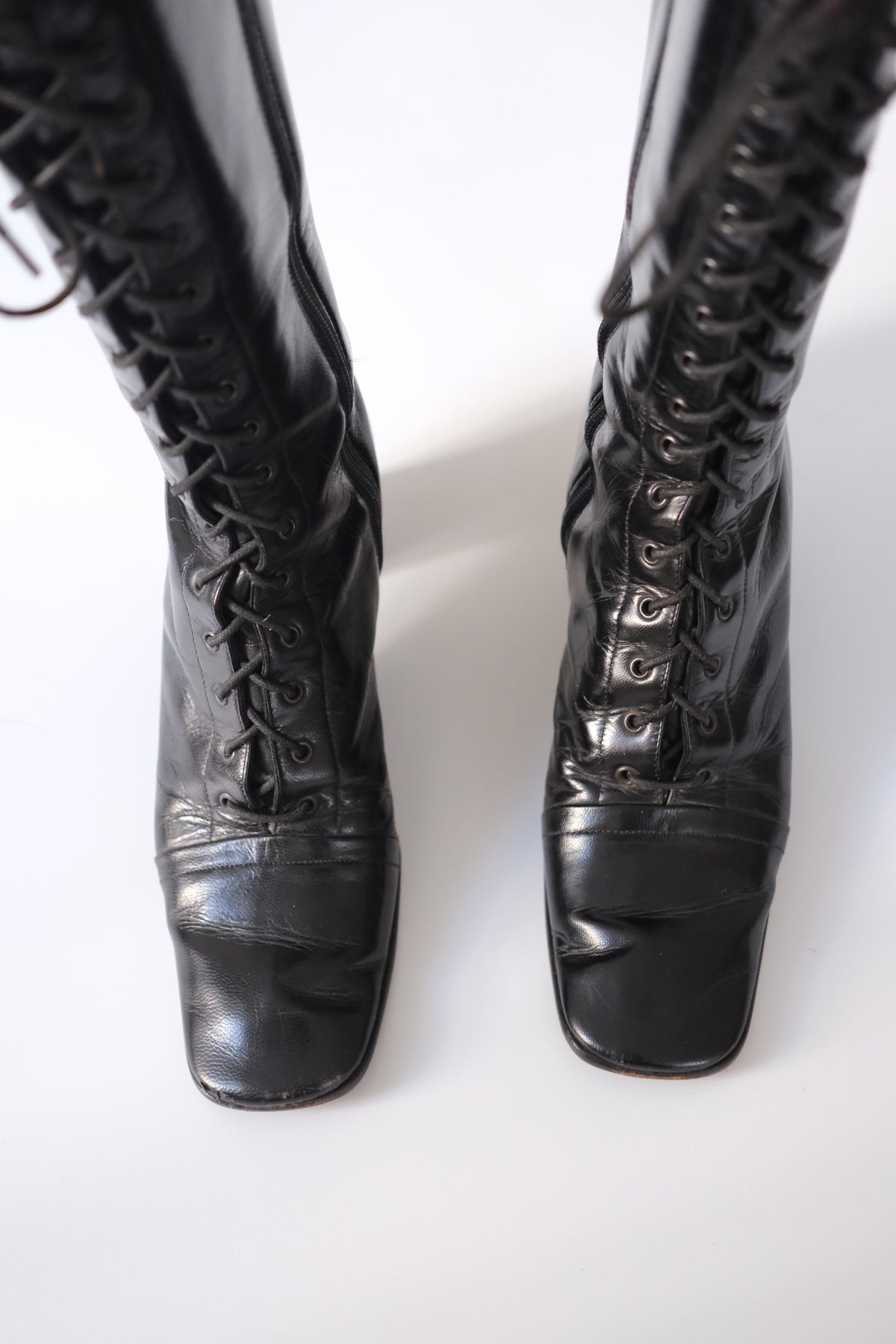 Prada FW 2001 victorian lace-up black leather boots
