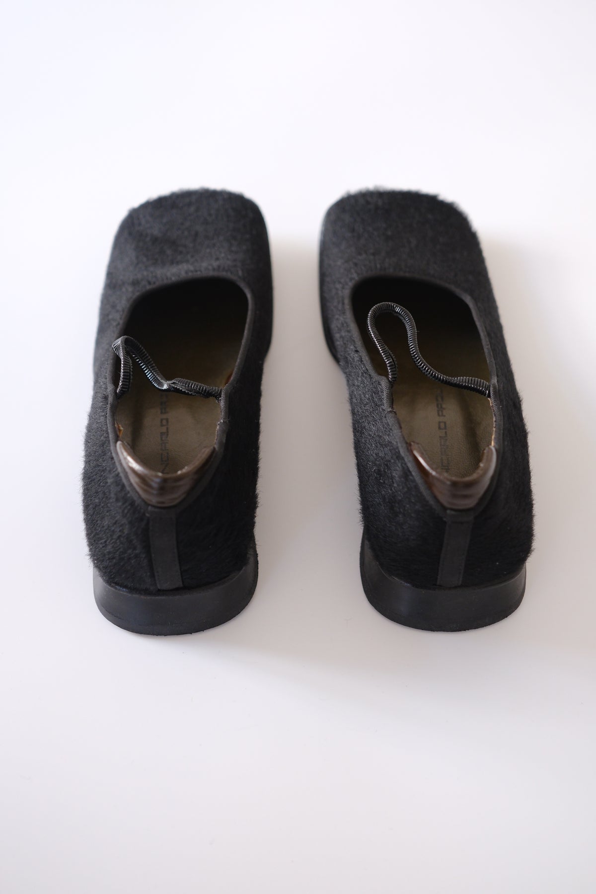 Gianfranco Paoli black ponyhair square toe mary jane flats
