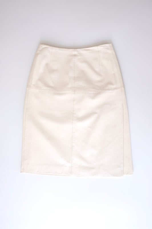 Vintage Escada off white leather midi skirt with slit