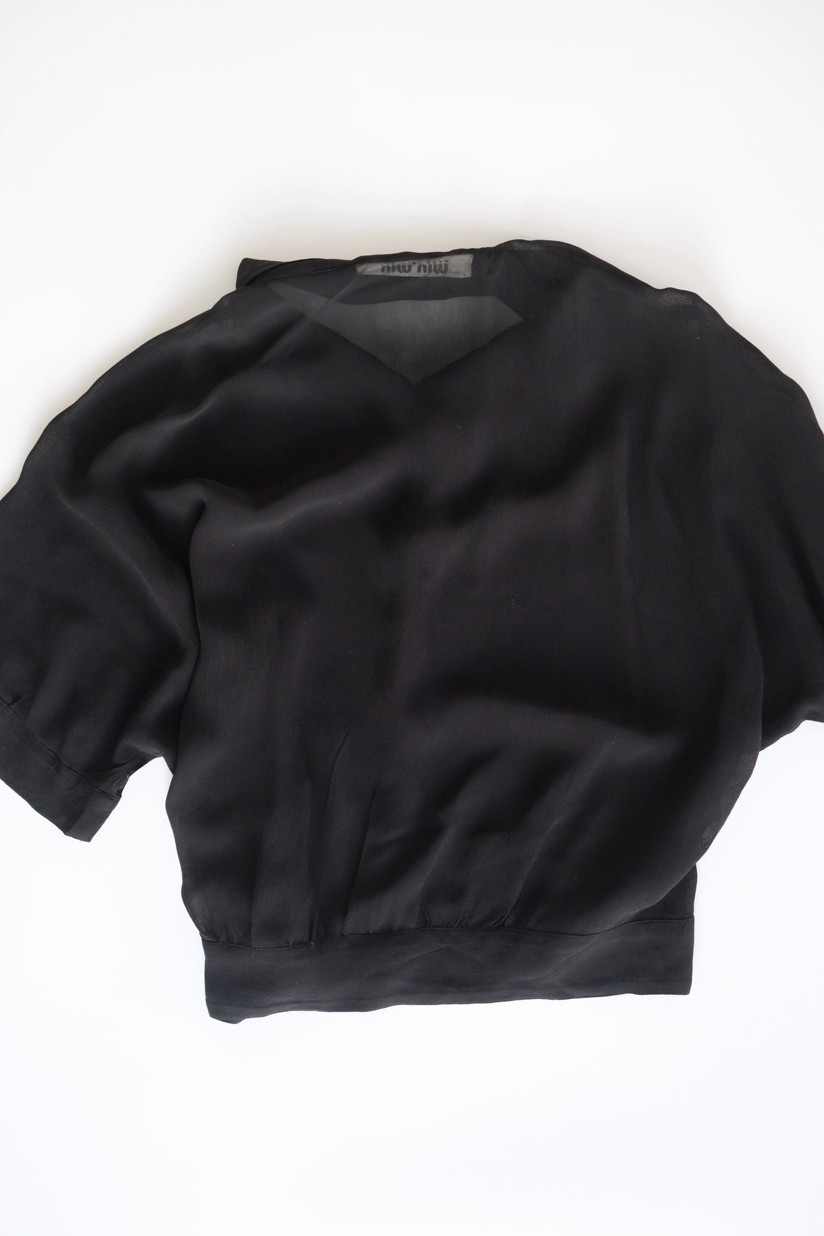 Miu Miu SS 1995 sheer black cropped button-up shirt