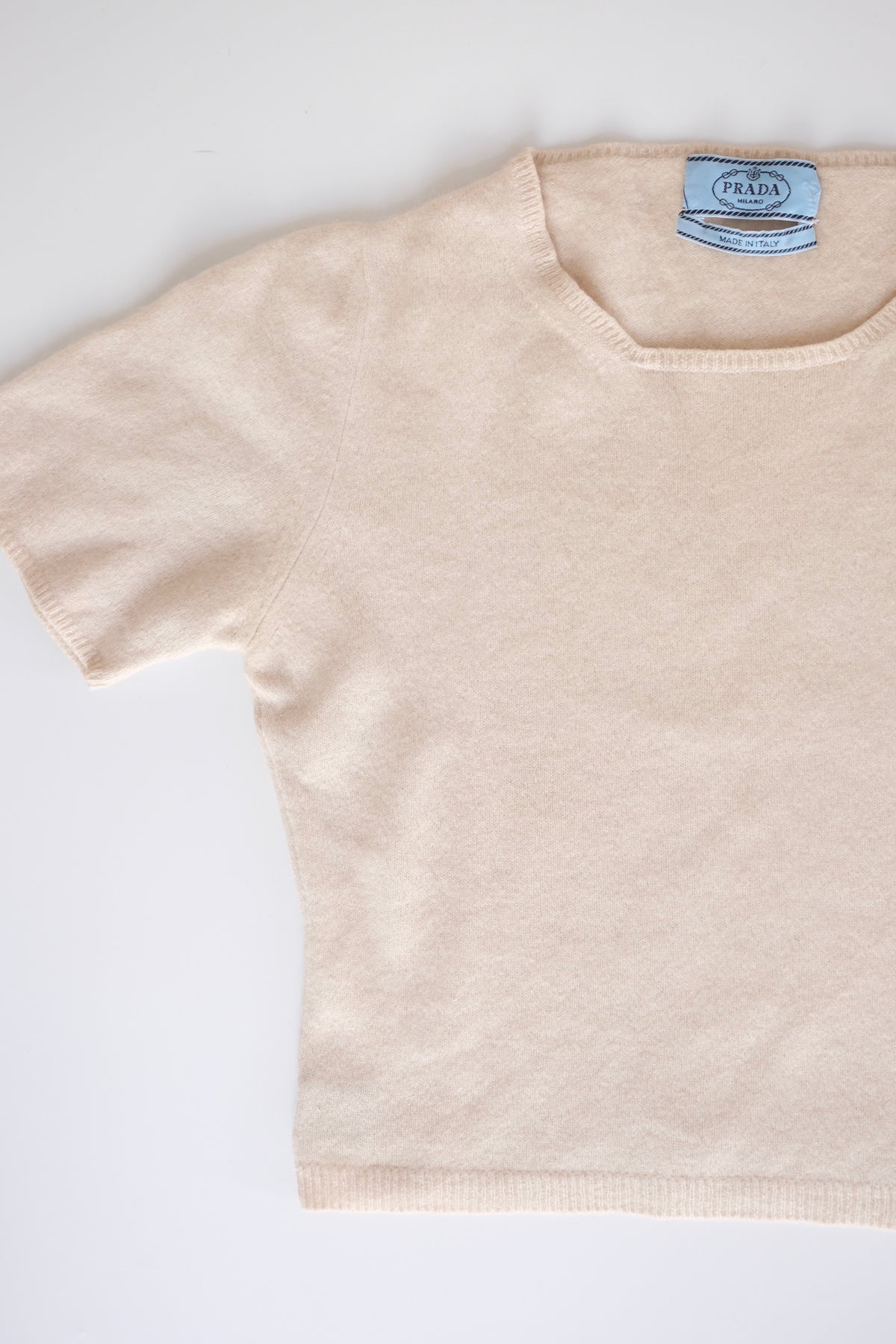 1990s Prada cream shortsleeved cropped cashmere knit