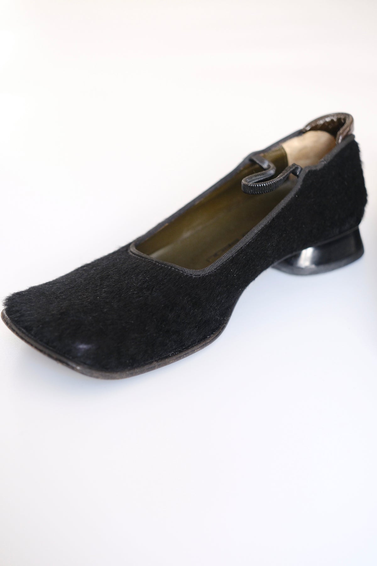 Gianfranco Paoli black ponyhair square toe mary jane flats
