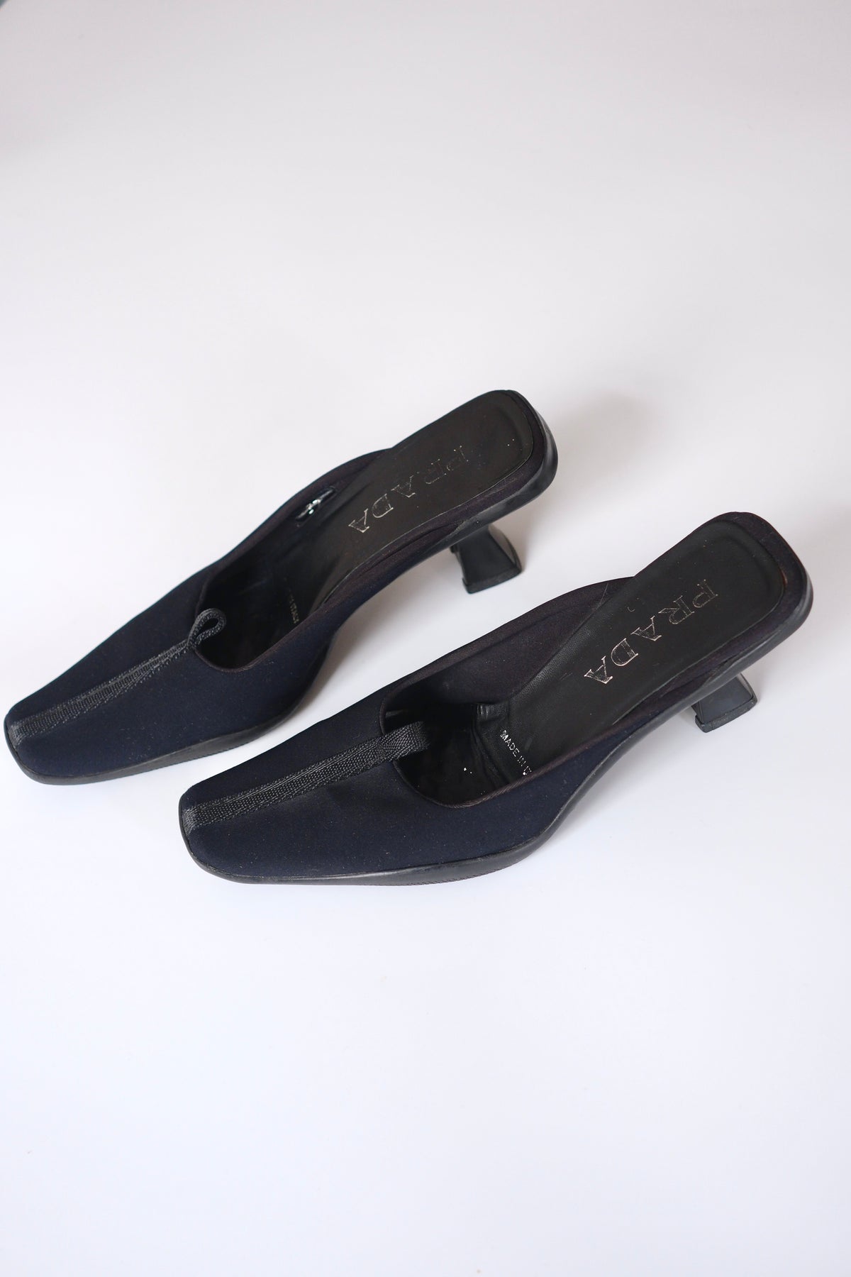 Prada FW 1999 midnight blue heeled mules