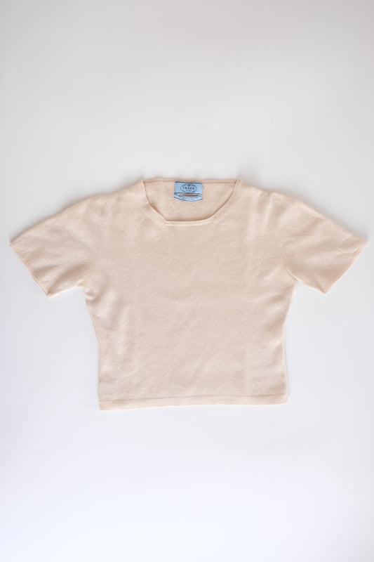 1990s Prada cream shortsleeved cropped cashmere knit