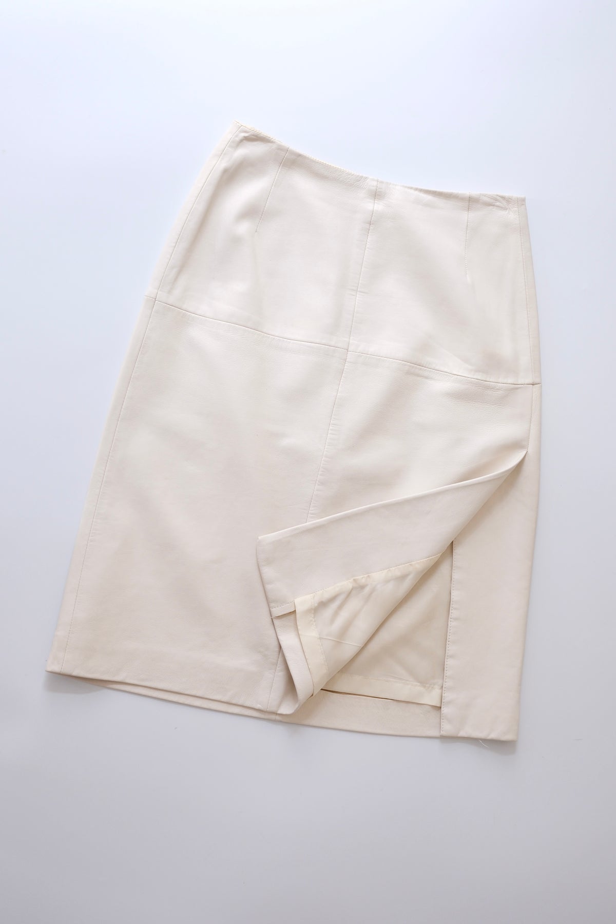 Vintage Escada off white leather midi skirt with slit