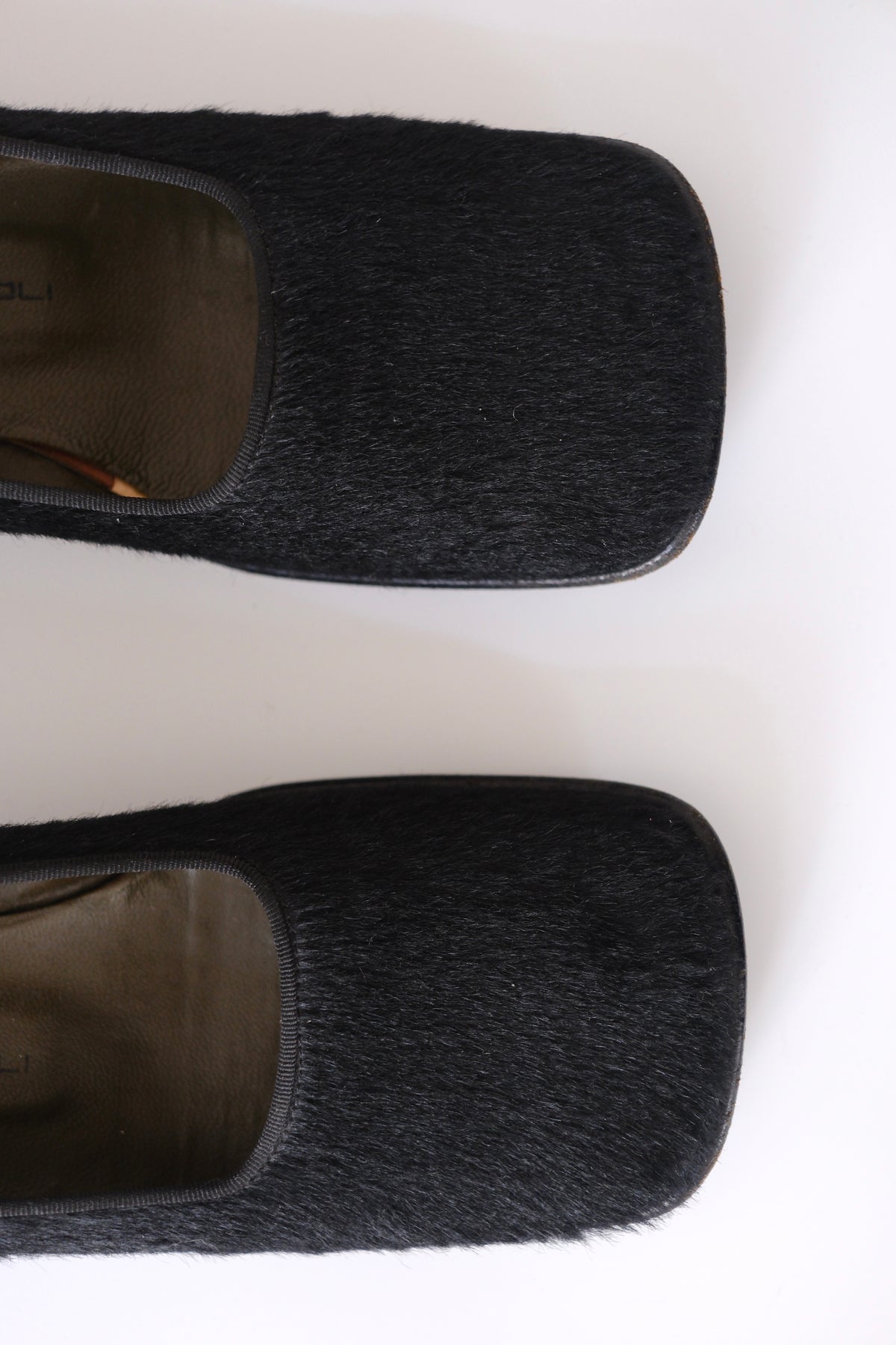 Gianfranco Paoli black ponyhair square toe mary jane flats