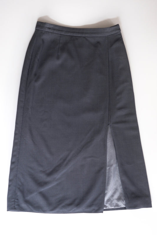 Vintage Giorgio Armani grey wool midi skirt with side slit