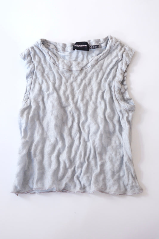 Vintage Giorgio Armani glittering light blue grey wrinkled crop top