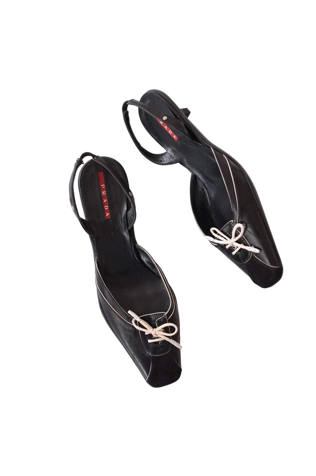 Prada black sporty slingback kitten heels