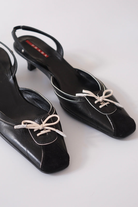 Prada black sporty slingback kitten heels