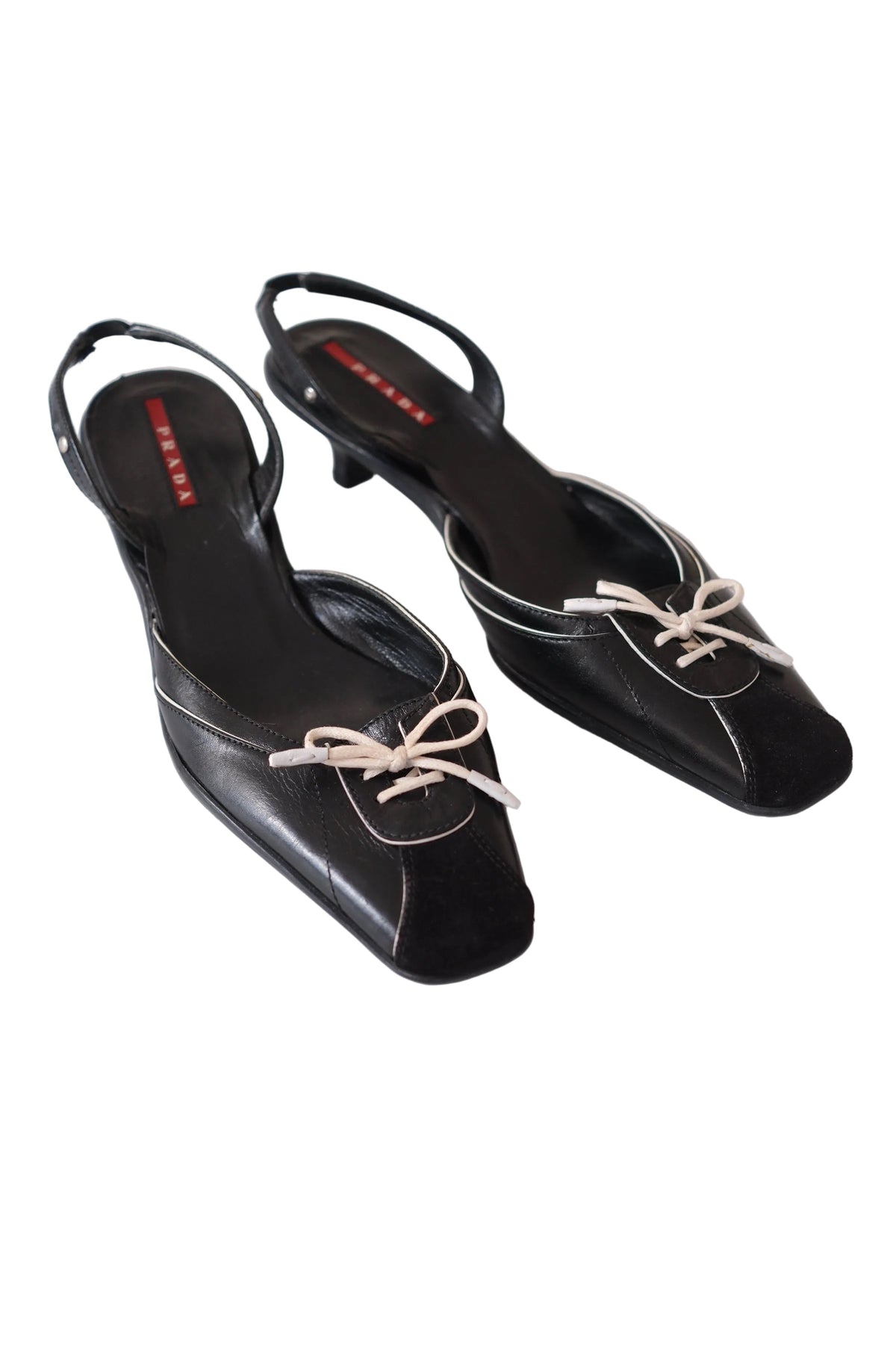Prada black sporty slingback kitten heels