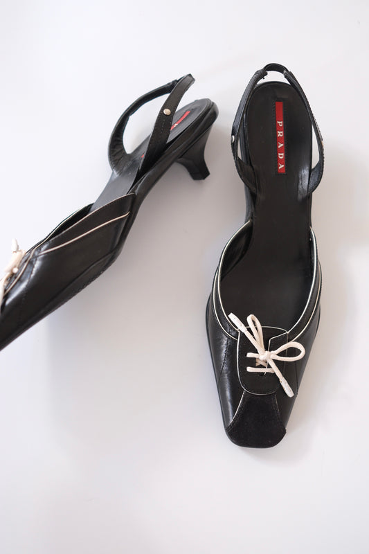 Prada black sporty slingback kitten heels
