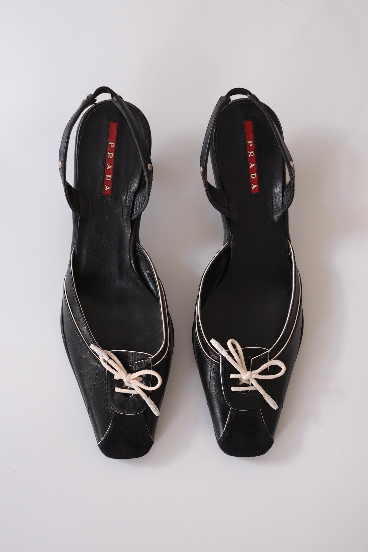 Prada black sporty slingback kitten heels