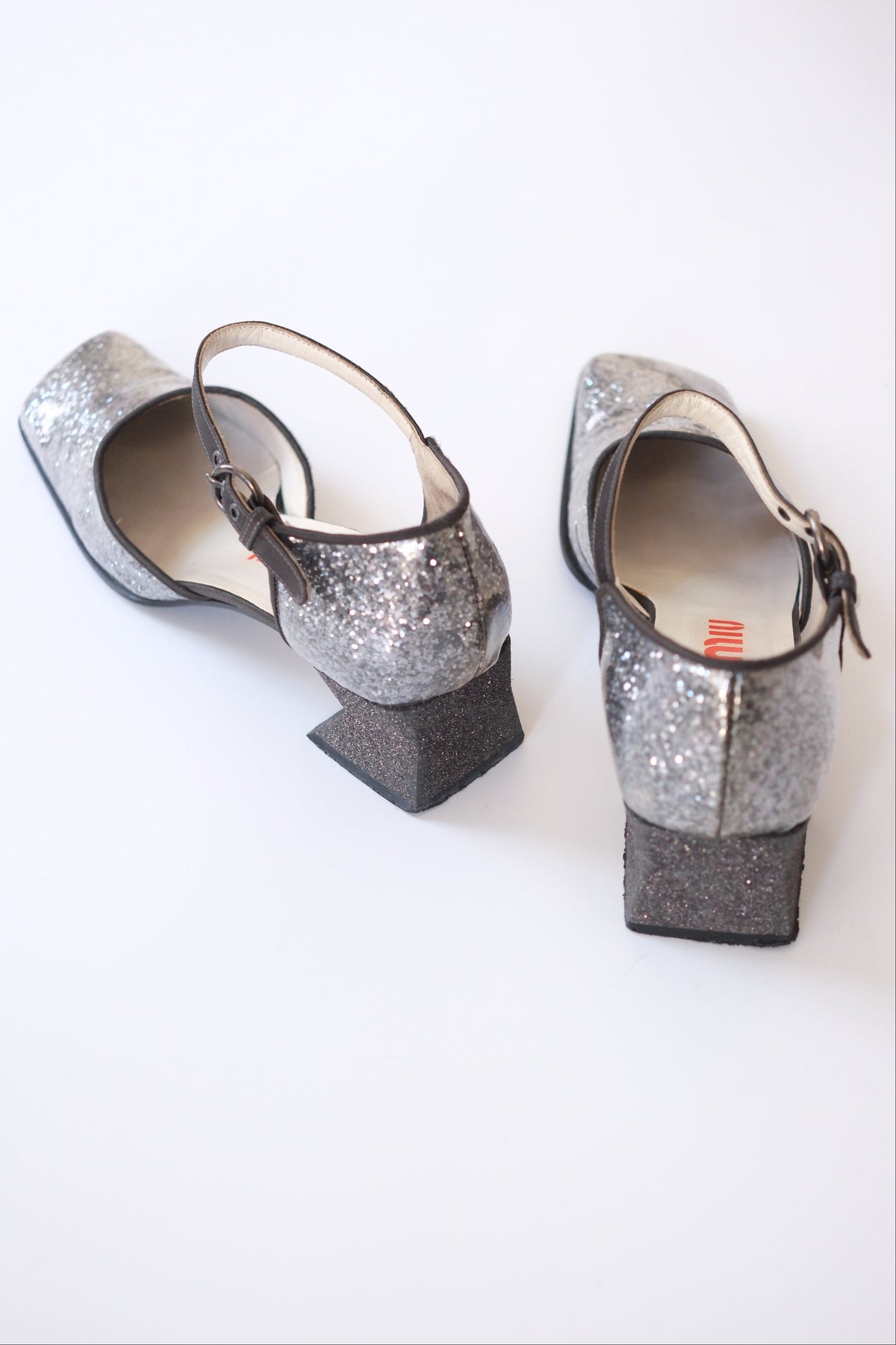 Miu Miu FW 1998 glittering silver mary jane heels
