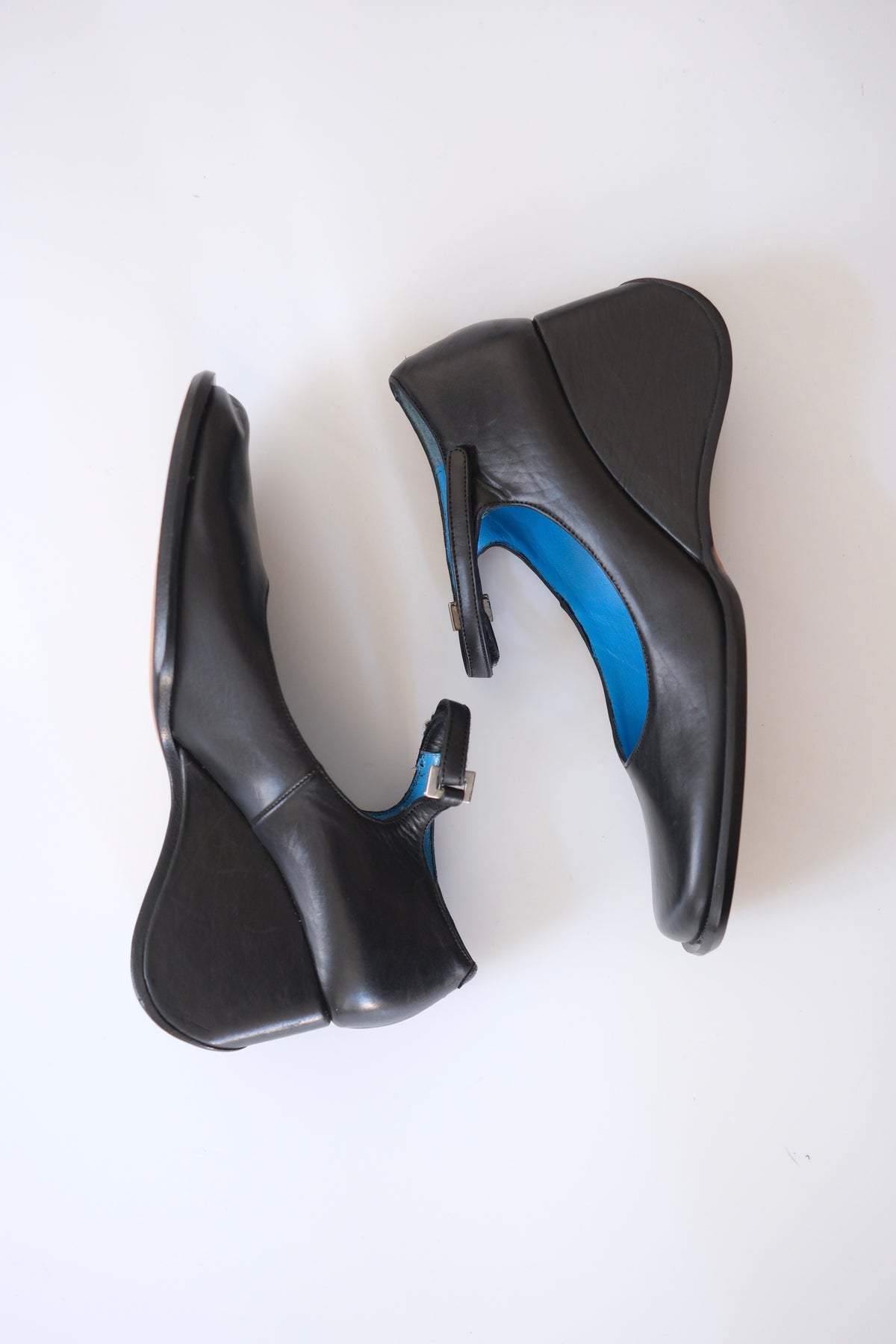 2000s Muxart black leather wedge mary janes