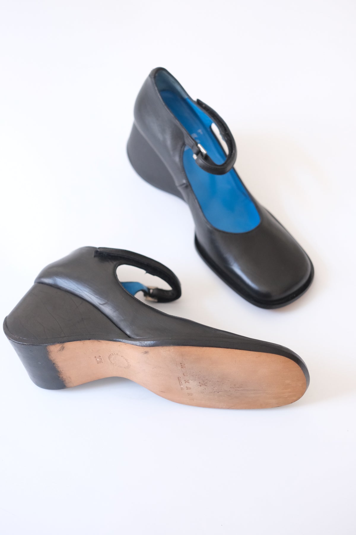 2000s Muxart black leather wedge mary janes