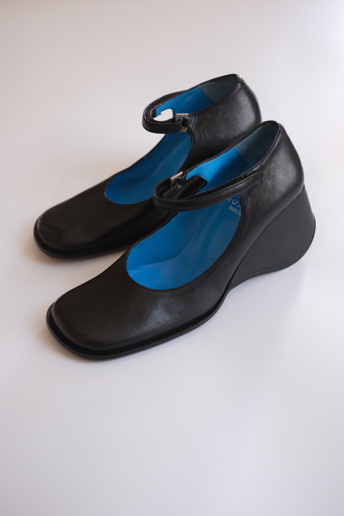 2000s Muxart black leather wedge mary janes